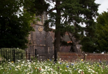 Close shot of front of St. Peters church in Brimpton 